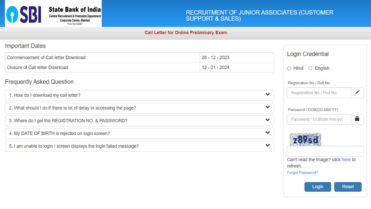 SBI Clerk Admit Card Snapshot